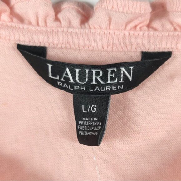 NWT LAUREN RALPH LAUREN BLACK LABEL LINEN Blend Ruffle Neck Top Keyhole Neck LG - Picture 7 of 15